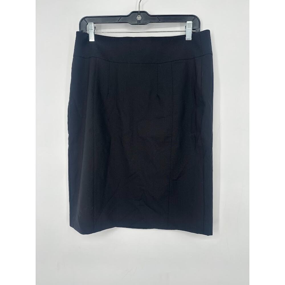 Rekucci Size 12 Wool Minimalist Career Knee Pencil Skirt Black Office Stretch